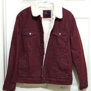 Sunrise Kingdom Denim Sherpa Burgundy Jacket Sz S